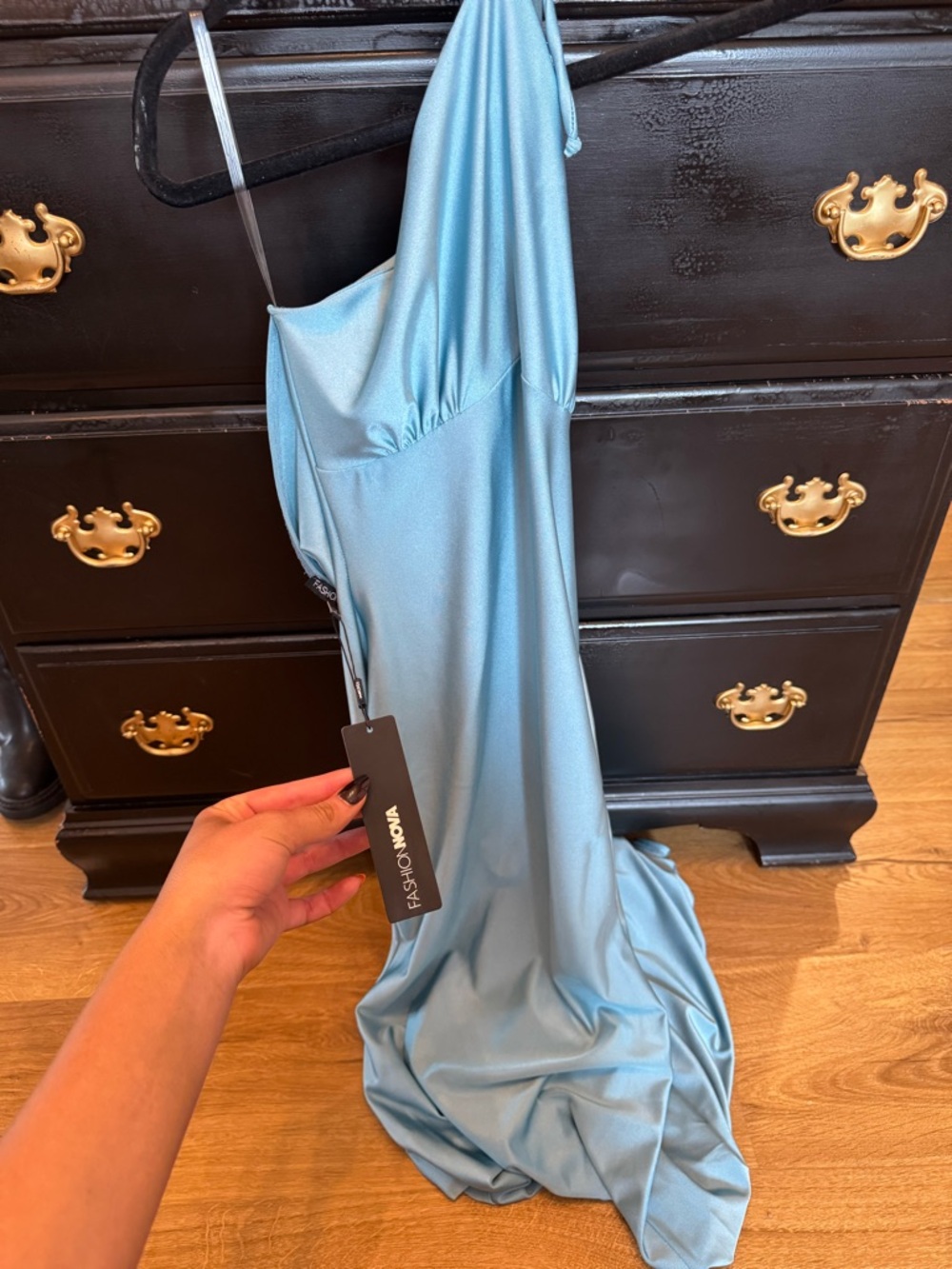 Fashion Nova Satin Slip Dress in Sky Blue